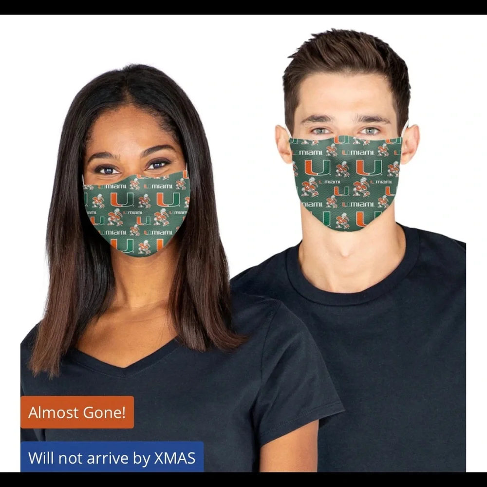 Miami U hurricanes set of three masks brand new